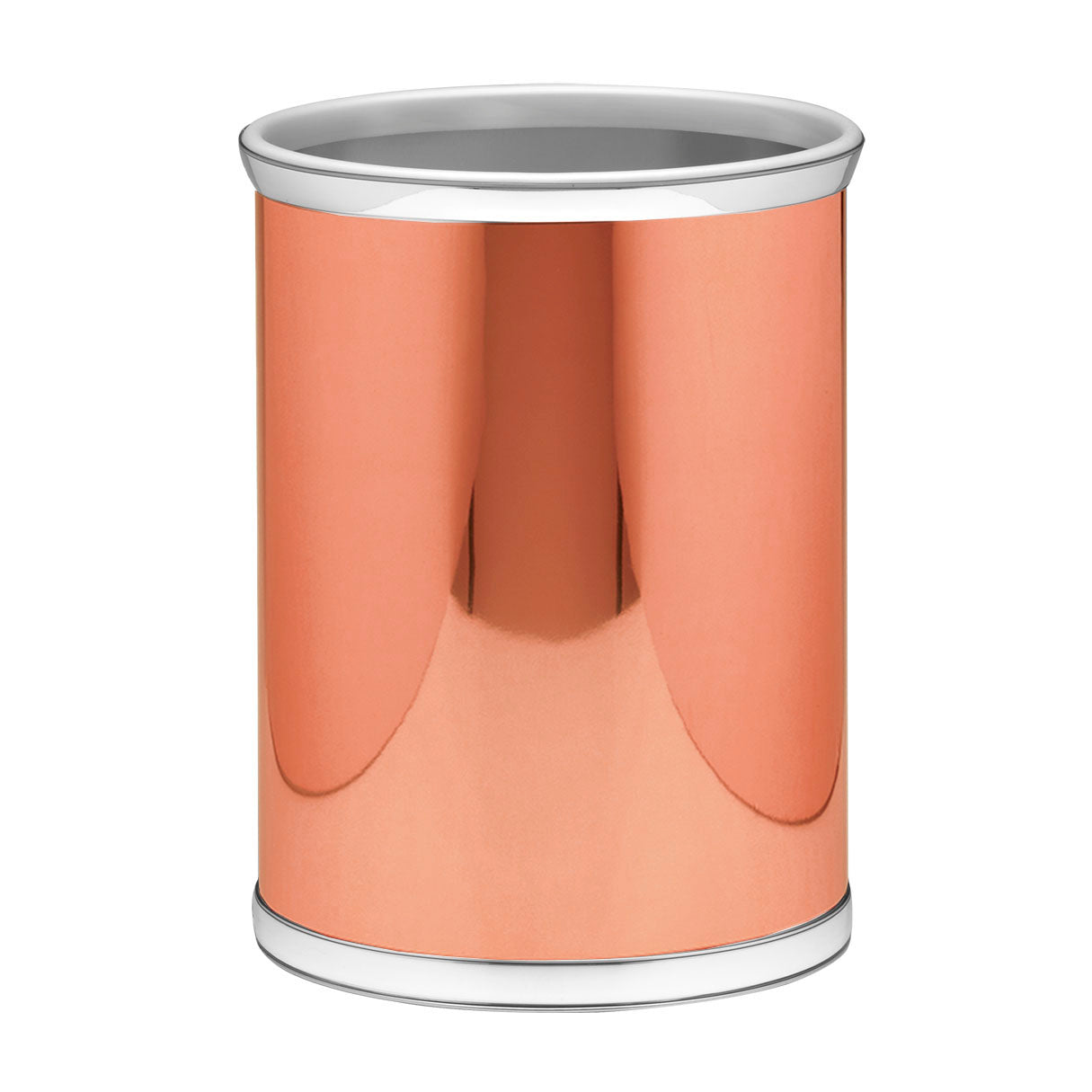 Polished Copper & Chrome | stylish wastebasket on a white background