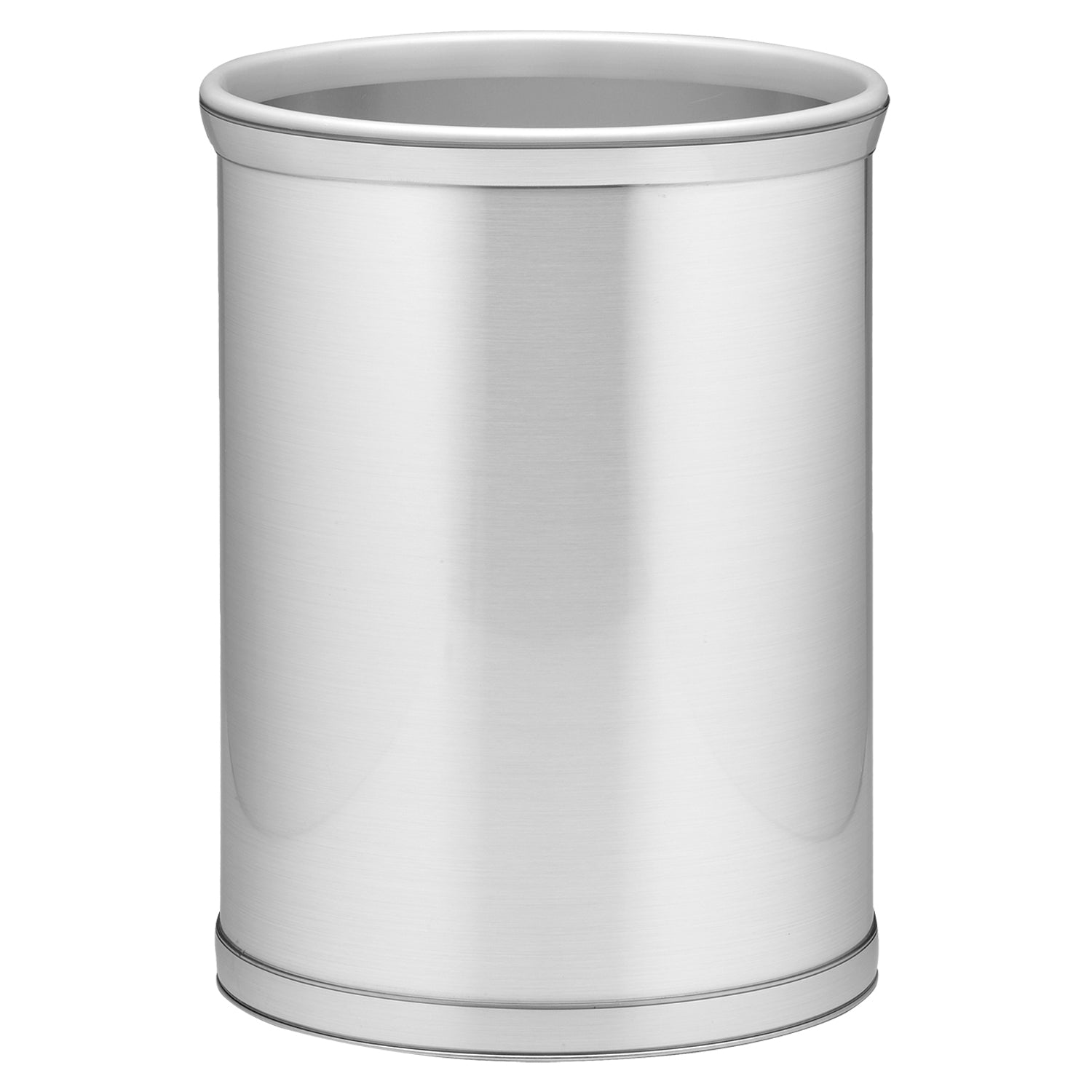 Brushed Chrome | cylindrical trash can on a white background