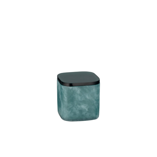 Turquoise | A small square storage box with rounded corners, featuring a textured teal-green marbled body and a contrasting black lid, shown against a plain white background.