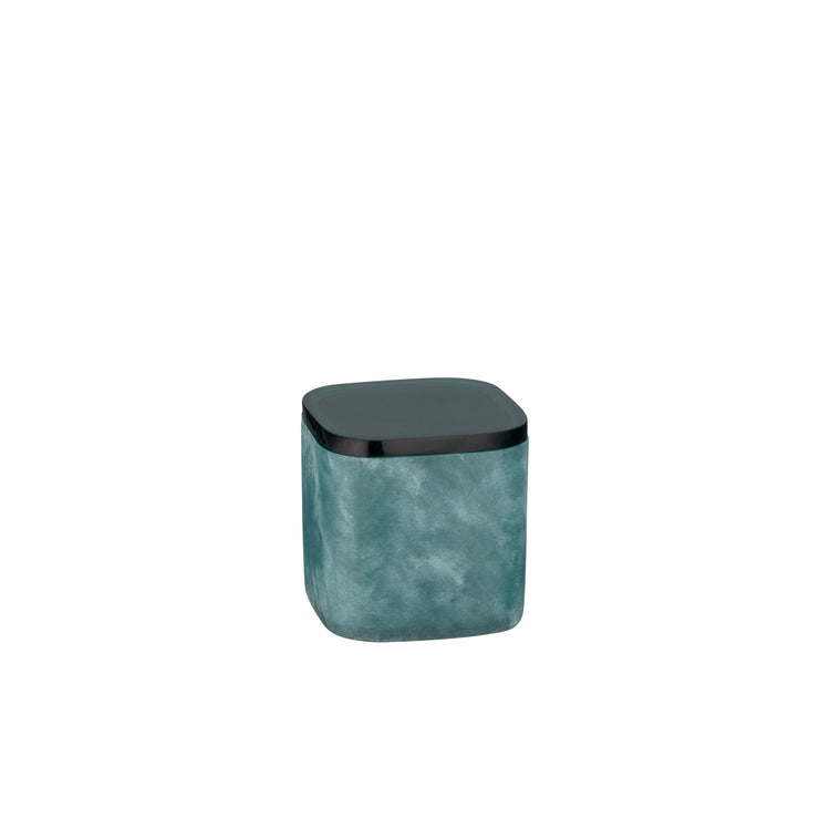 Turquoise | A small square storage box with rounded corners, featuring a textured teal-green marbled body and a contrasting black lid, shown against a plain white background.