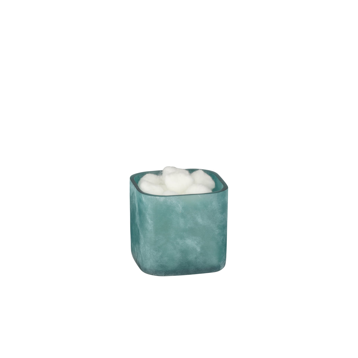 Turquoise | A small square cotton ball jar with rounded corners, filled with white wax, shown against a plain white background.