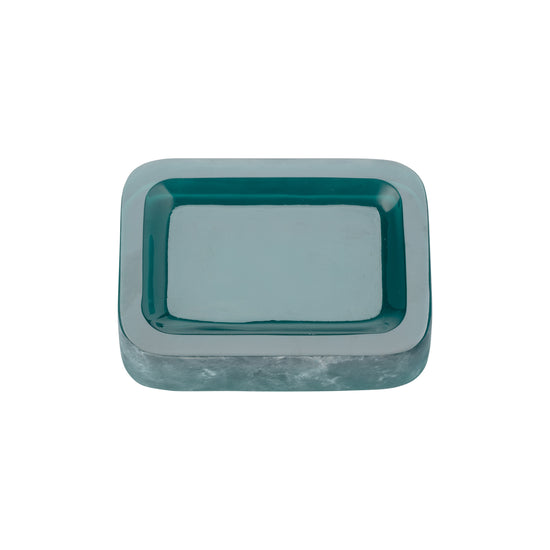 Turquoise | A square resin dish with rounded corners, featuring a deep teal interior and a lighter, frosted teal exterior, shown from a top-down view on a white background.