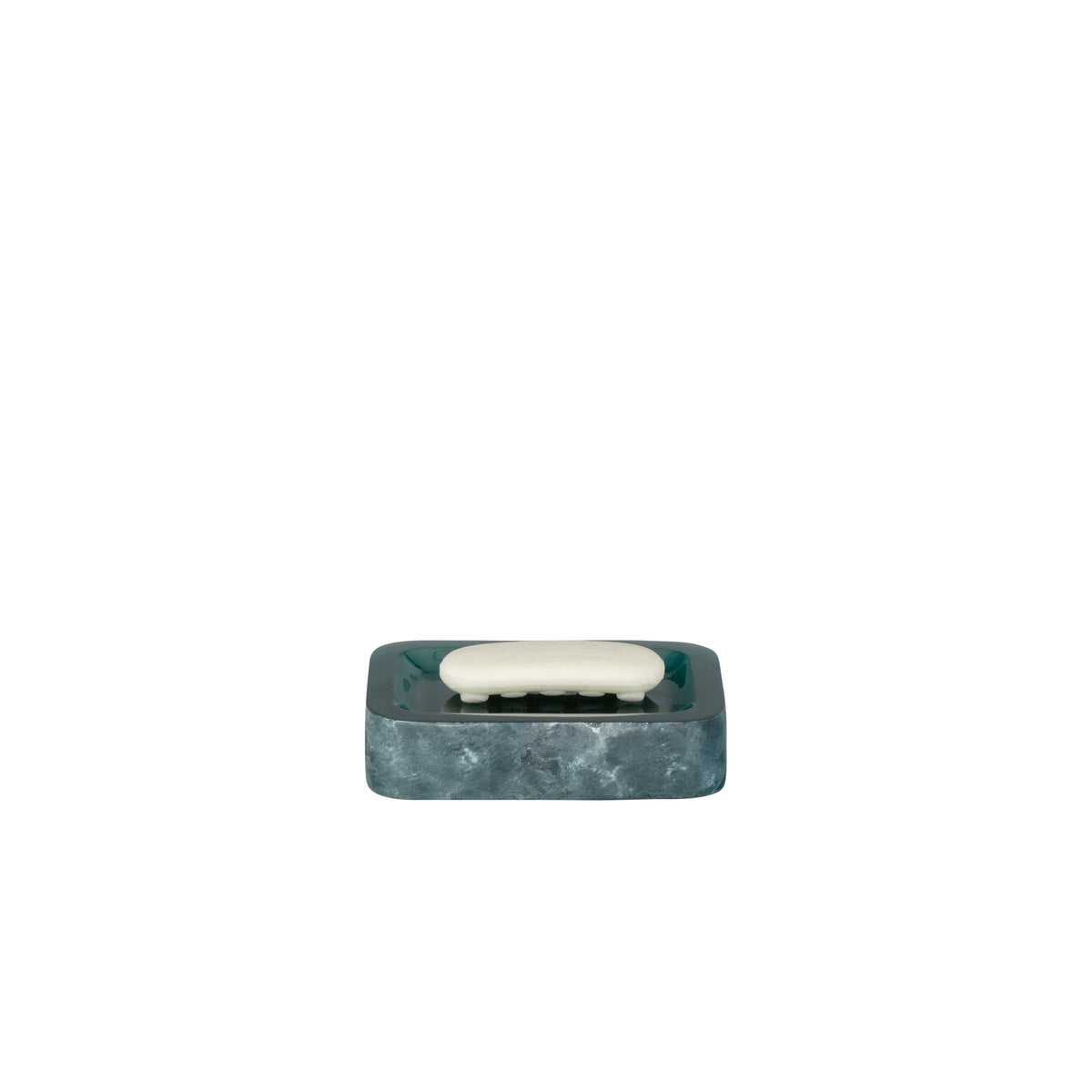 Turquoise | A small rectangular soap dish with a dark teal marbled base and a white oval insert, centered on a plain white background.