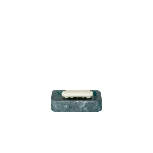 Turquoise | A small rectangular soap dish with a dark teal marbled base and a white oval insert, centered on a plain white background.