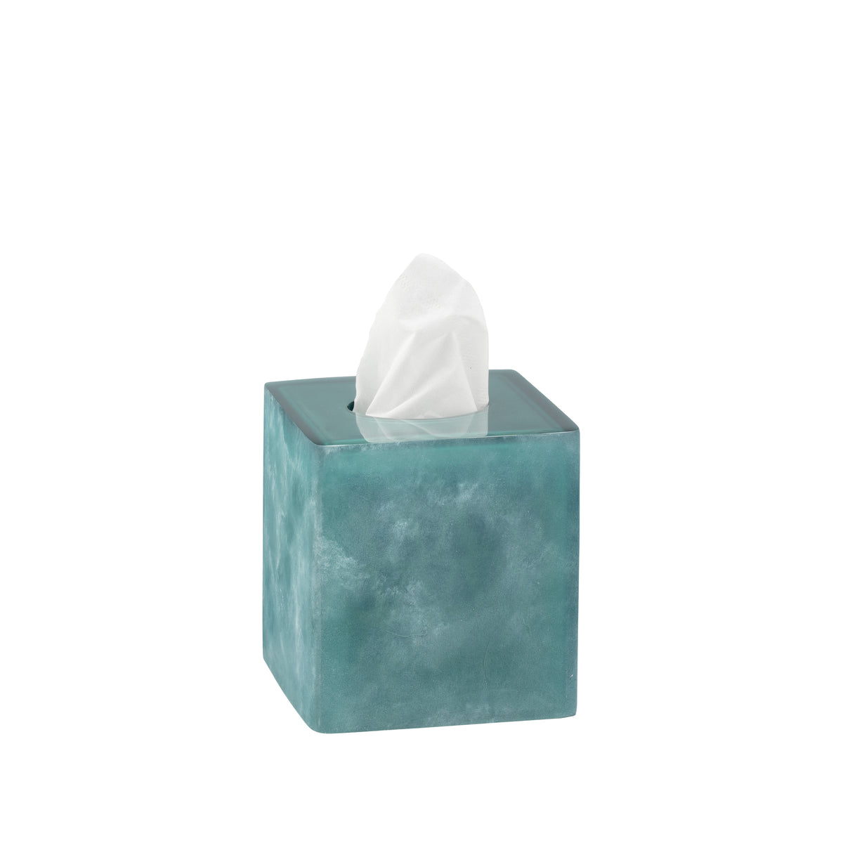 Turquoise | Square tissue box cover on a white background.