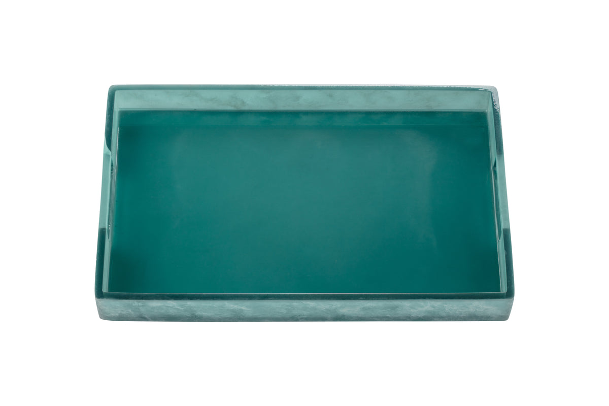Turquoise | A rectangular resin tray with a textured, hammered finish in a teal blue-green color, shown from a top-down perspective on a solid white background.