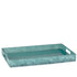 Turquoise | A rectangular resin serving tray with a marbled teal and turquoise pattern, featuring integrated side handles, shown on a plain white background.