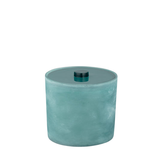 Turquoise | Resin teal ice bucket with cover on a white background.