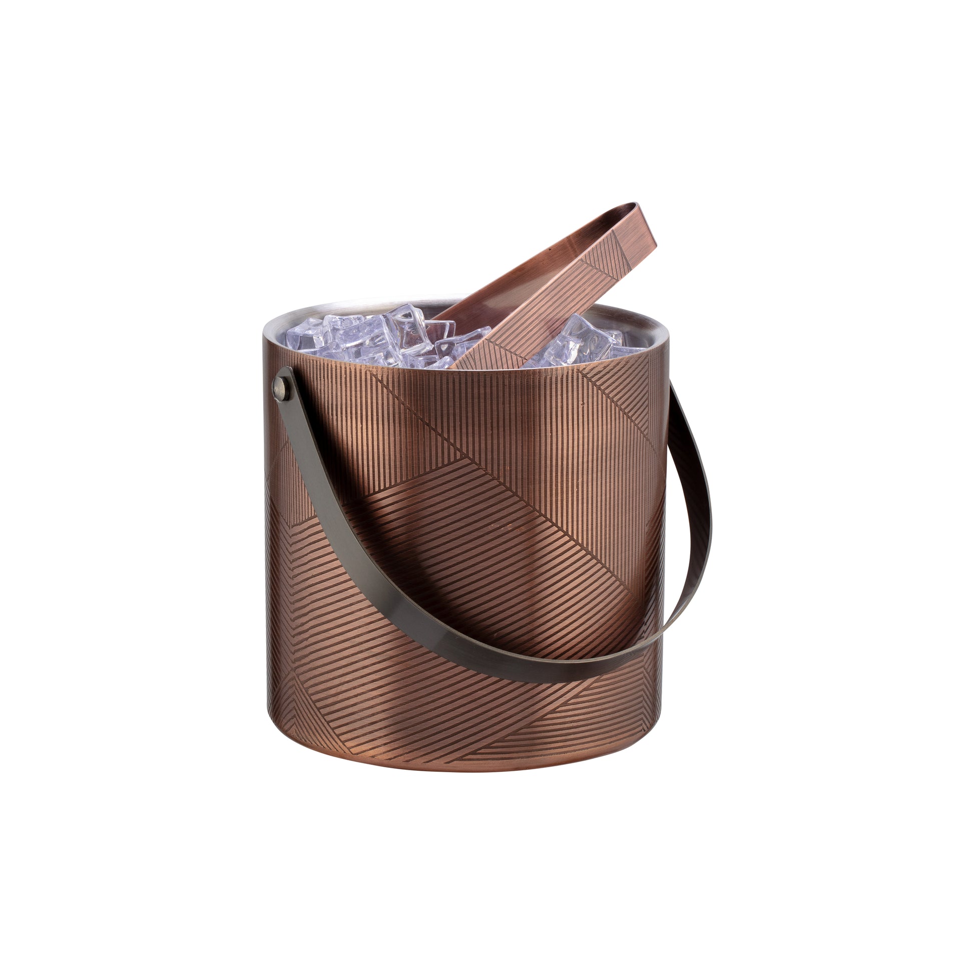 Oil Rubbed Bronze & Charcoal | Taniya Nayak ice bucket with matching ice tongs with no cover to see ice cubes.