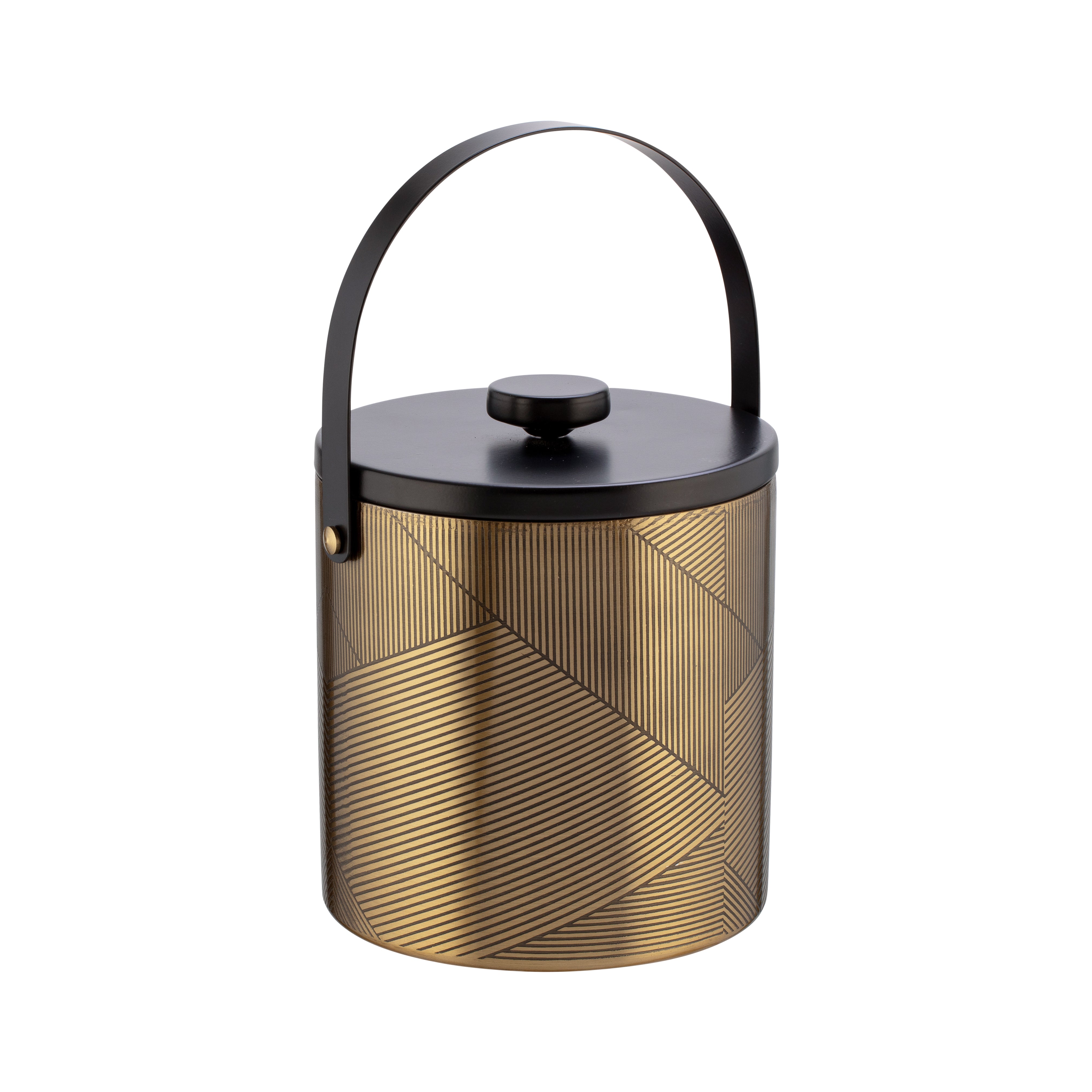 Gold & Black | Taniya Nayak 3qt ice bucket with chevron design and arch handle up.