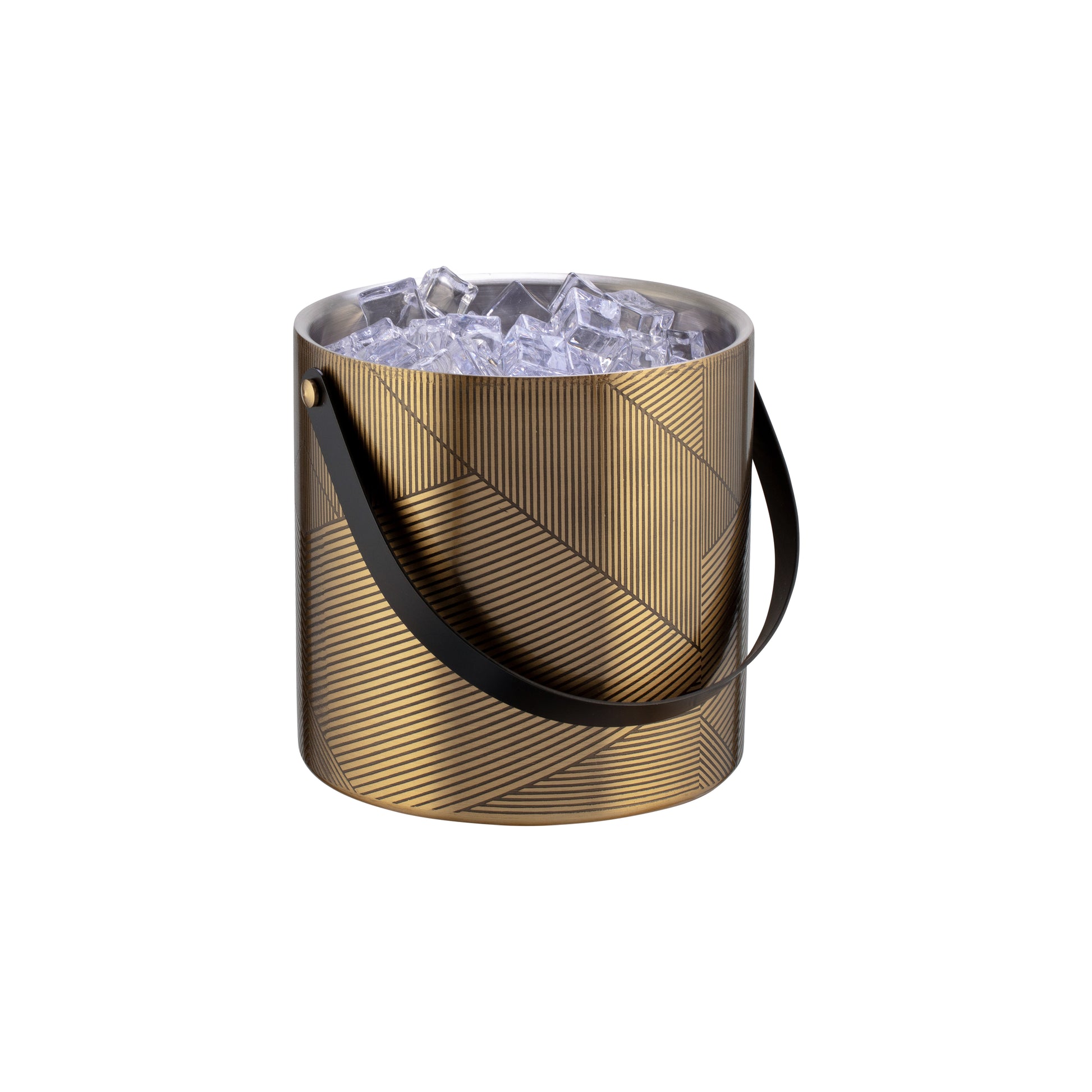 Gold & Black | Taniya Nayak chevron design ice bucket with no lid to see ice filled to the top.