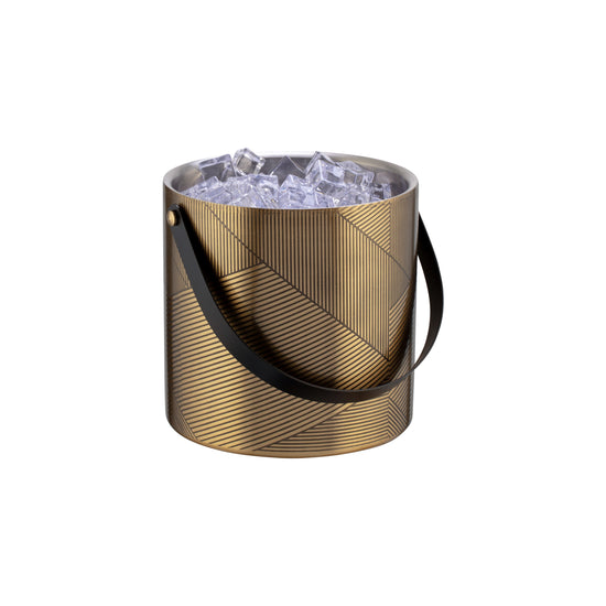 Gold & Black | Taniya Nayak chevron design ice bucket with no lid to see ice filled to the top.