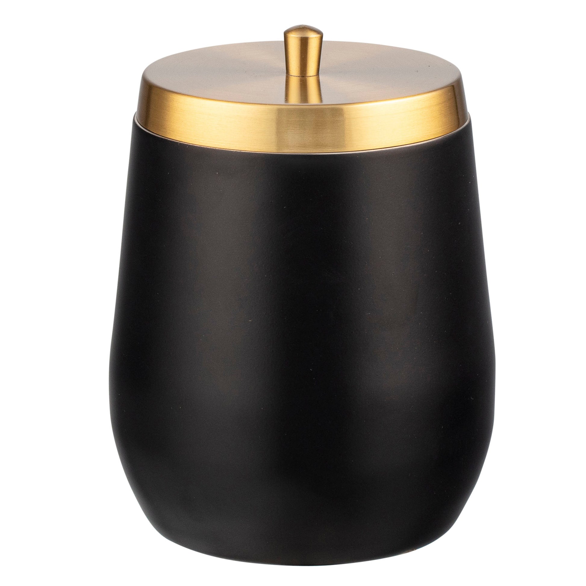 Black & Gold | Two-tone black and gold orb-shaped ice bucket with matte black finish and shiny gold cover.
