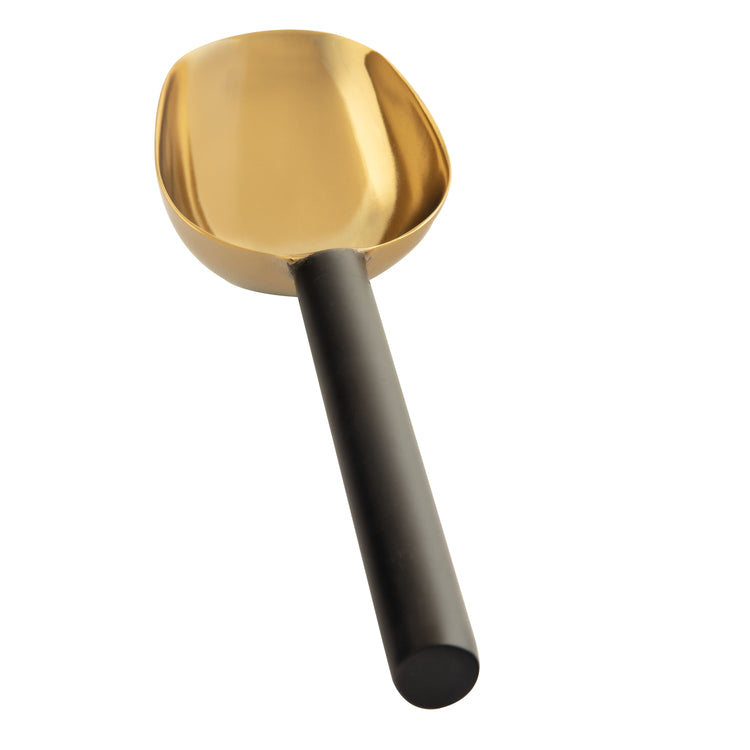Black & Gold | Ice scoop with a sleek black handle resting on a white background.