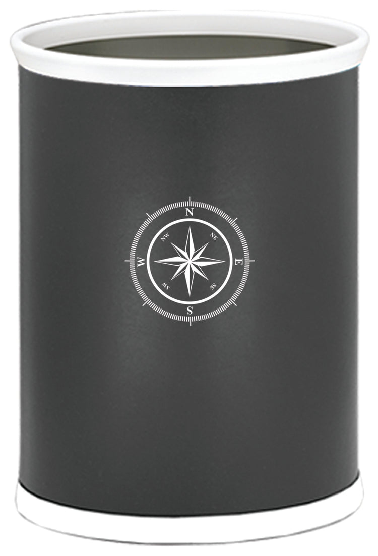 Black | Compass point 13qt trash can for bedrooms that have a nautical or coastal style.