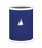 Royal Blue | 13-quart oval wastebasket with a white sailboat decal, displayed on a plain white background.