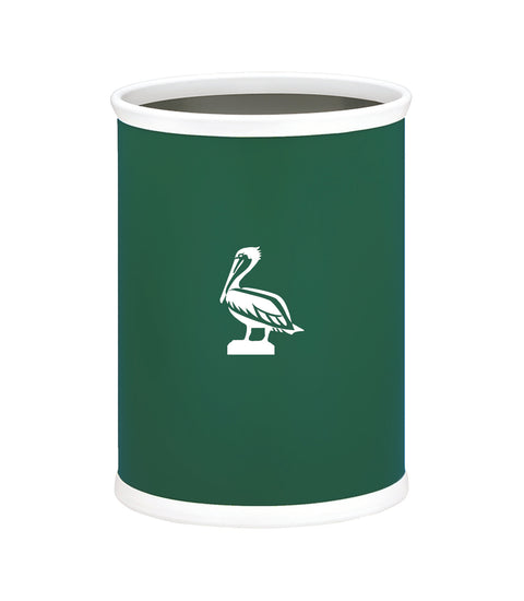 Tropic Green | Oval wastebasket featuring a smooth leatherette finish and white pelican design.
