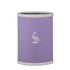Lavender | Leatherette-wrapped 13qt oval wastebasket with a white pelican decal in the center.