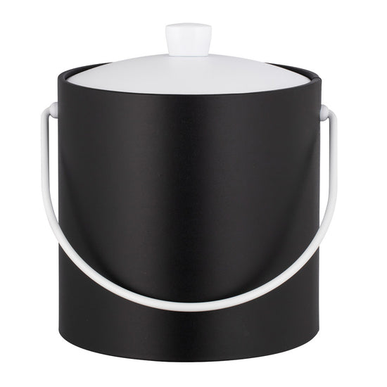 Black | Simple round ice bucket with lid, photographed on a white background.
