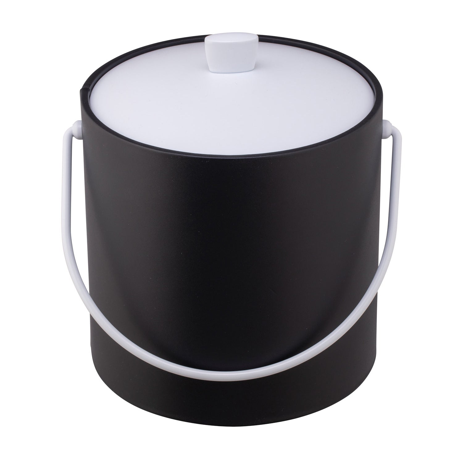 Black | Classic 3QT ice bucket with white bale handle, displayed on a clean white surface.