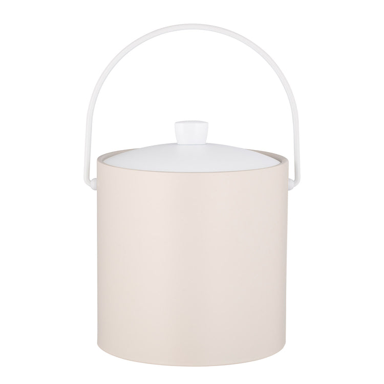 White | Sleek ice bucket with cover on and bale handle upright.
