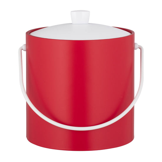 Red | Detail view of ice bucket showing white bale handle displayed on a white surface.