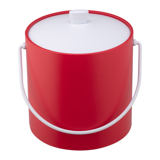 Red | Bar-style 3QT ice bucket with smooth exterior resting on a white surface.