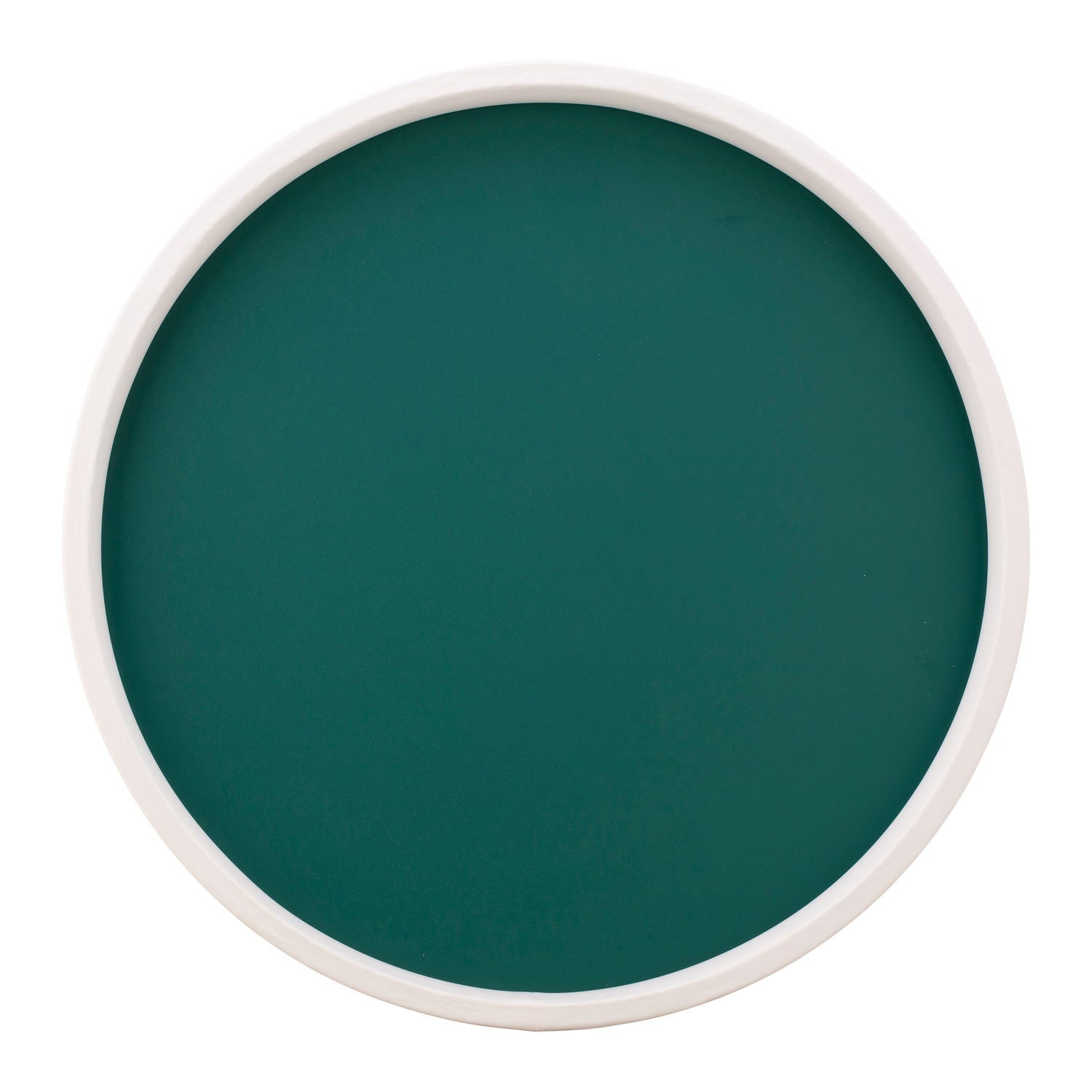 Tropic Green | White rim round tray in minimalist style, shown on a white background.