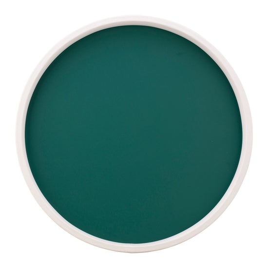 Tropic Green | White rim round tray in minimalist style, shown on a white background.