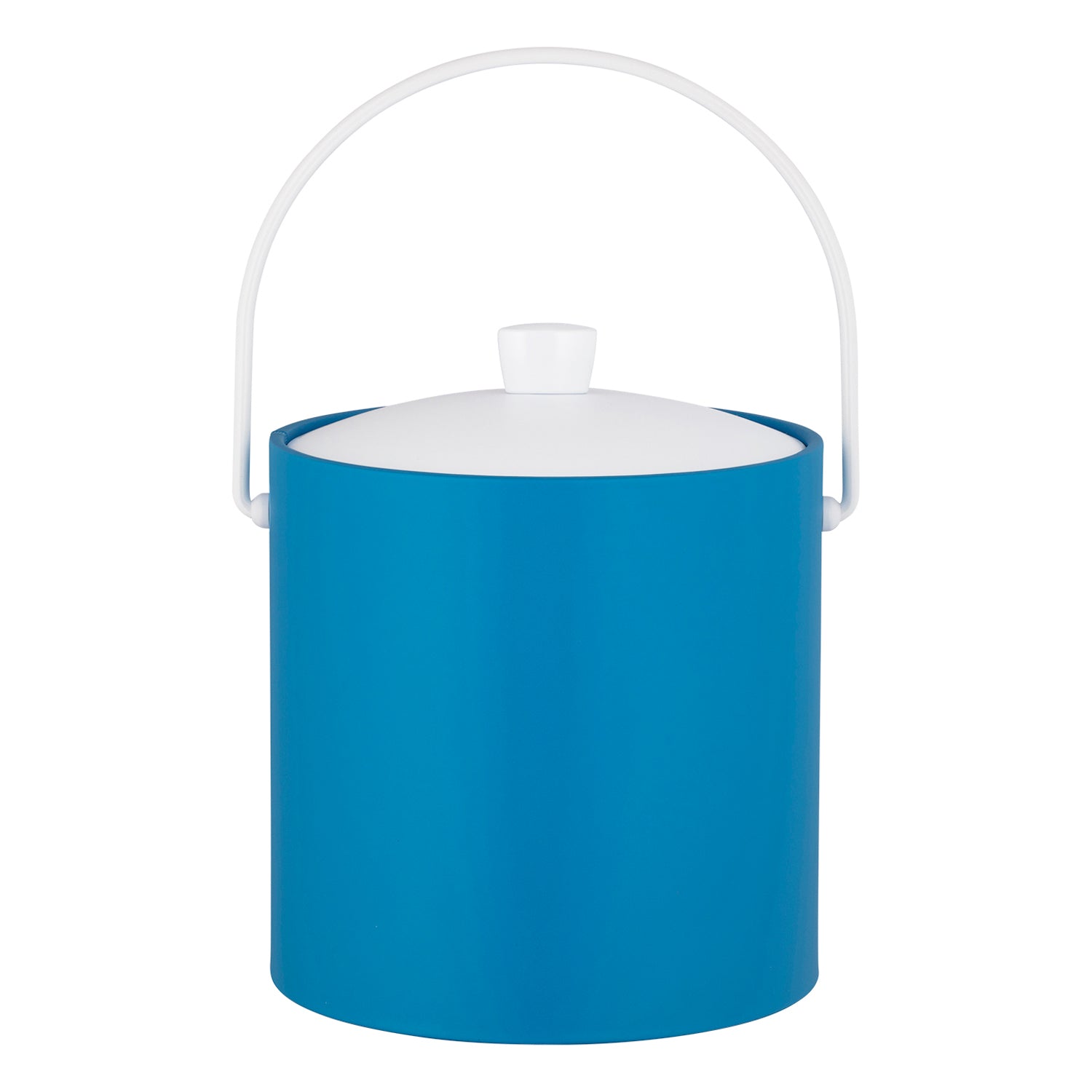 Process Blue | Round ice bucket with secure fitting lid placed on a smooth white surface.