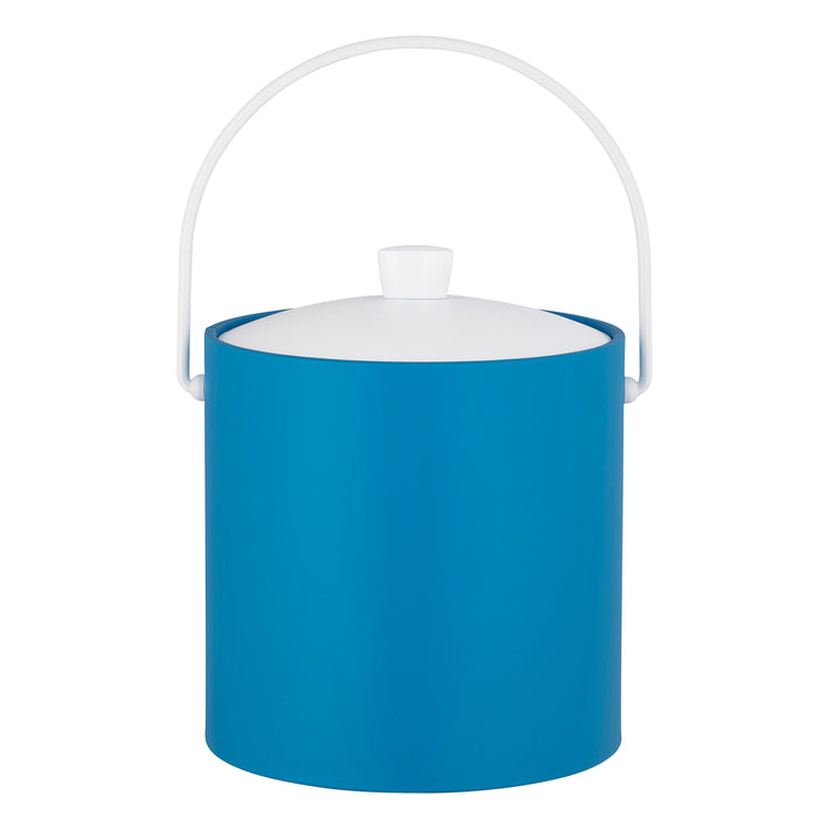 Process Blue | Round ice bucket with secure fitting lid placed on a smooth white surface.