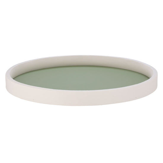 Mist Green | White rim round tray with shallow depth, centered on a white background.