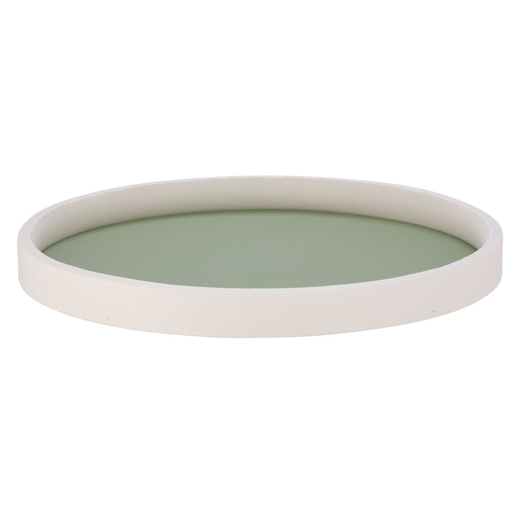 Mist Green | White rim round tray with shallow depth, centered on a white background.
