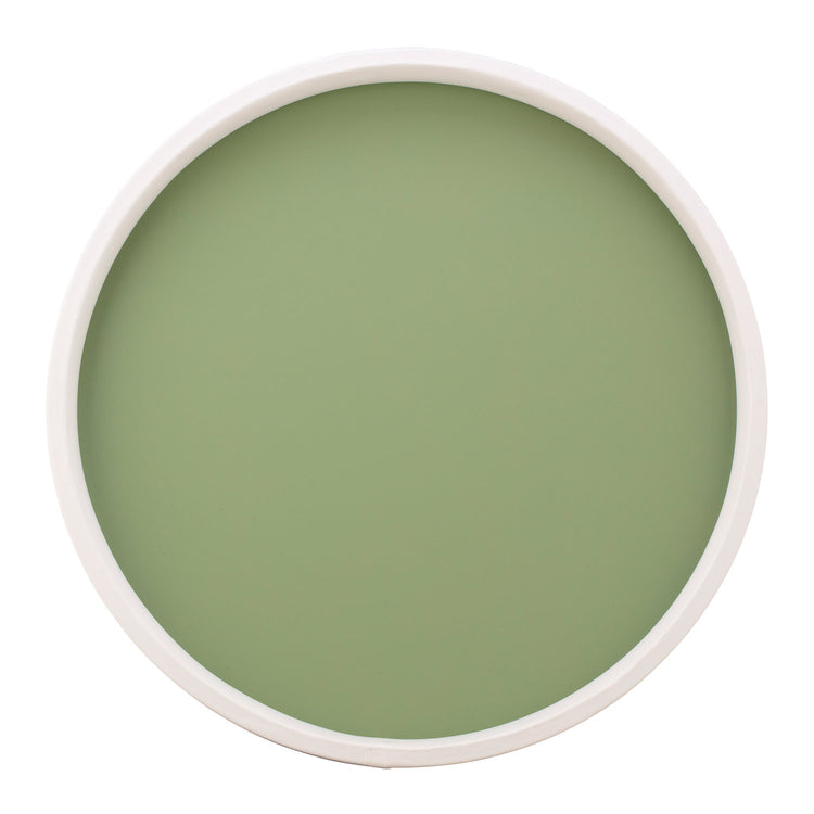 Mist Green | Round tray with white outer rim, view of the green inside of the tray.