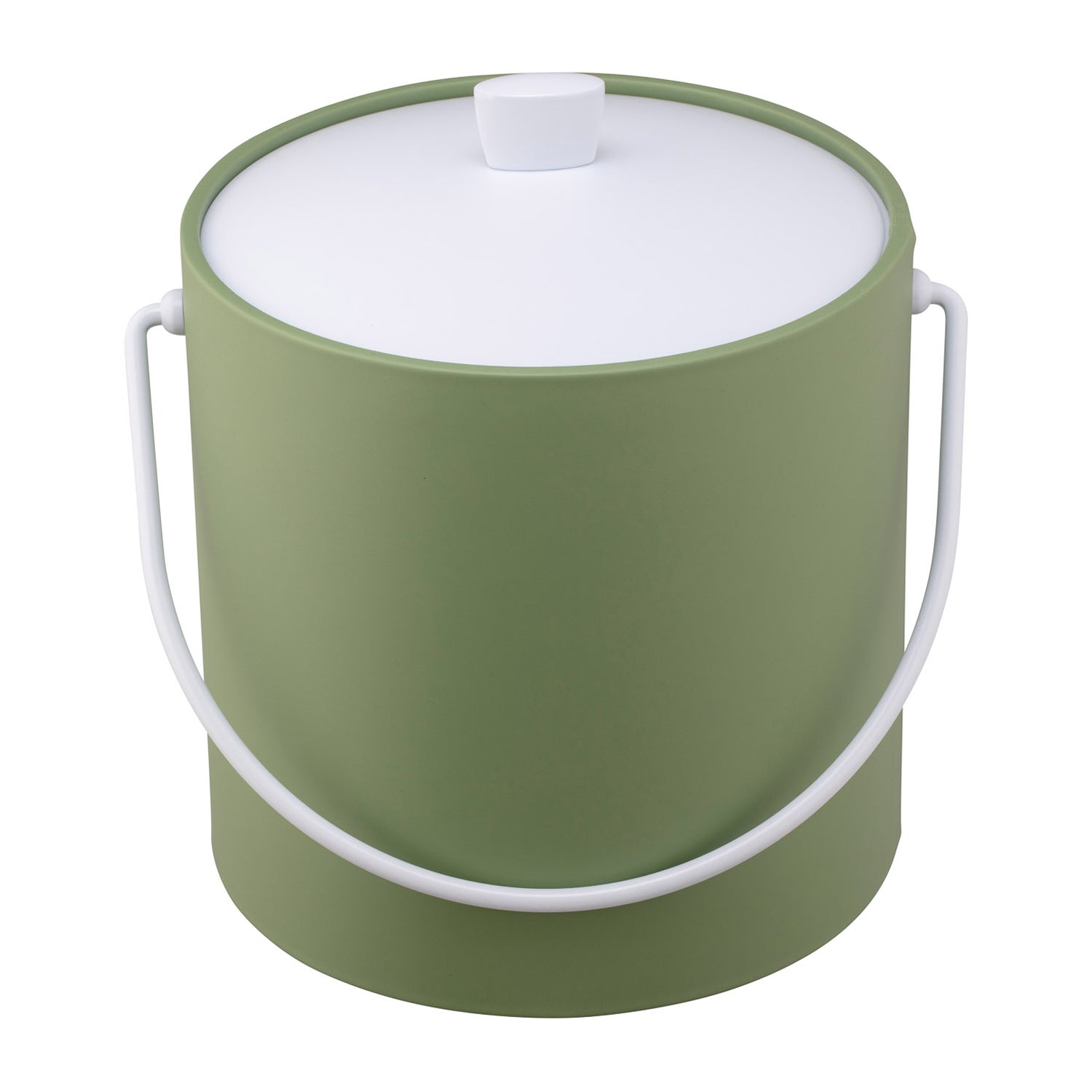 Mist Green | Ice bucket with acrylic cover in white and matching arc knob, displayed top down.