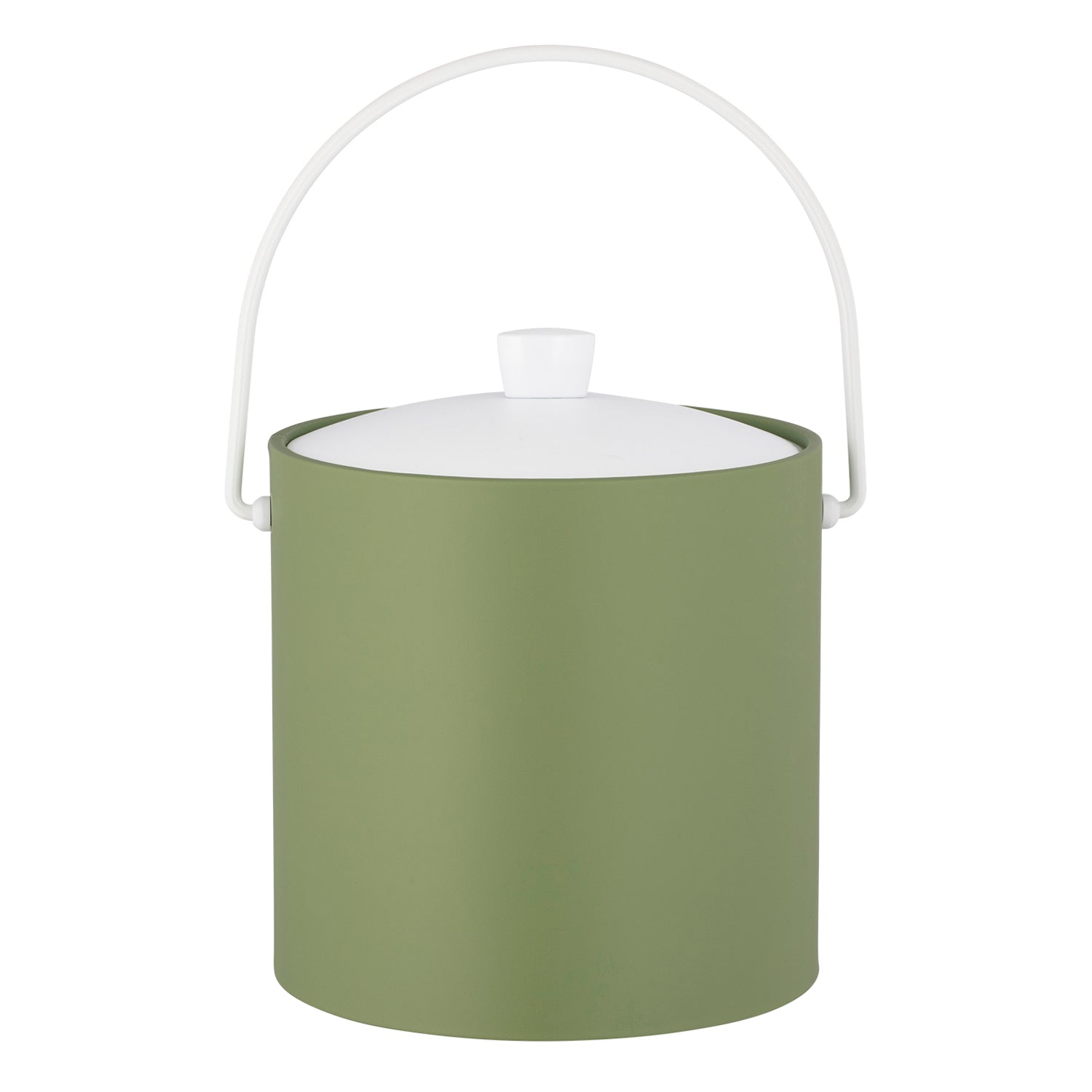 Mist Green | 3-quart ice bucket with white bale handle and acrylic cover placed on a clean white background.