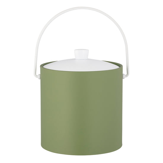 Mist Green | 3-quart ice bucket with white bale handle and acrylic cover placed on a clean white background.