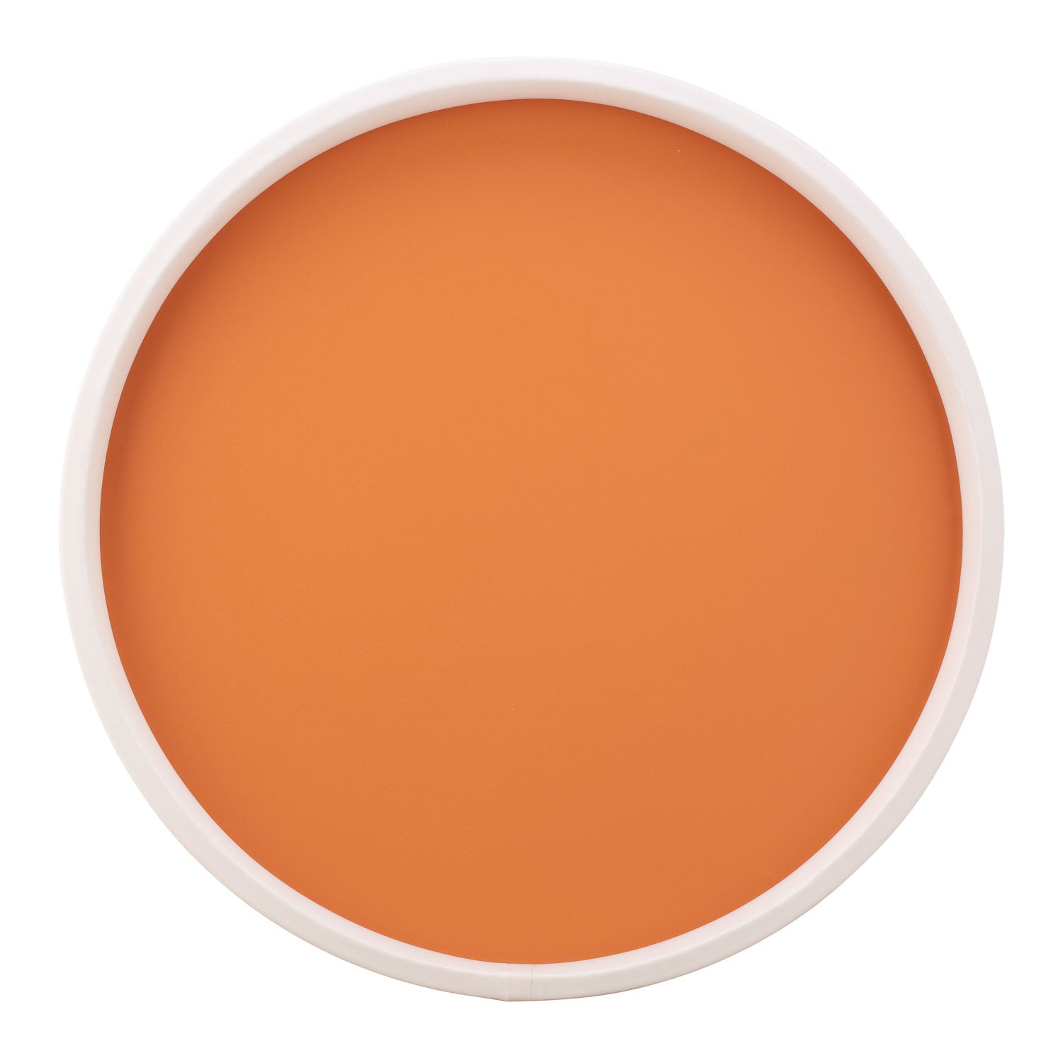 Spice Orange | Round tray with a bright white rim upright on a white surface.