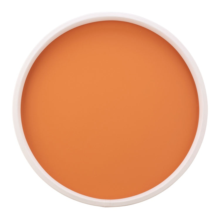 Spice Orange | Round tray with a bright white rim upright on a white surface.
