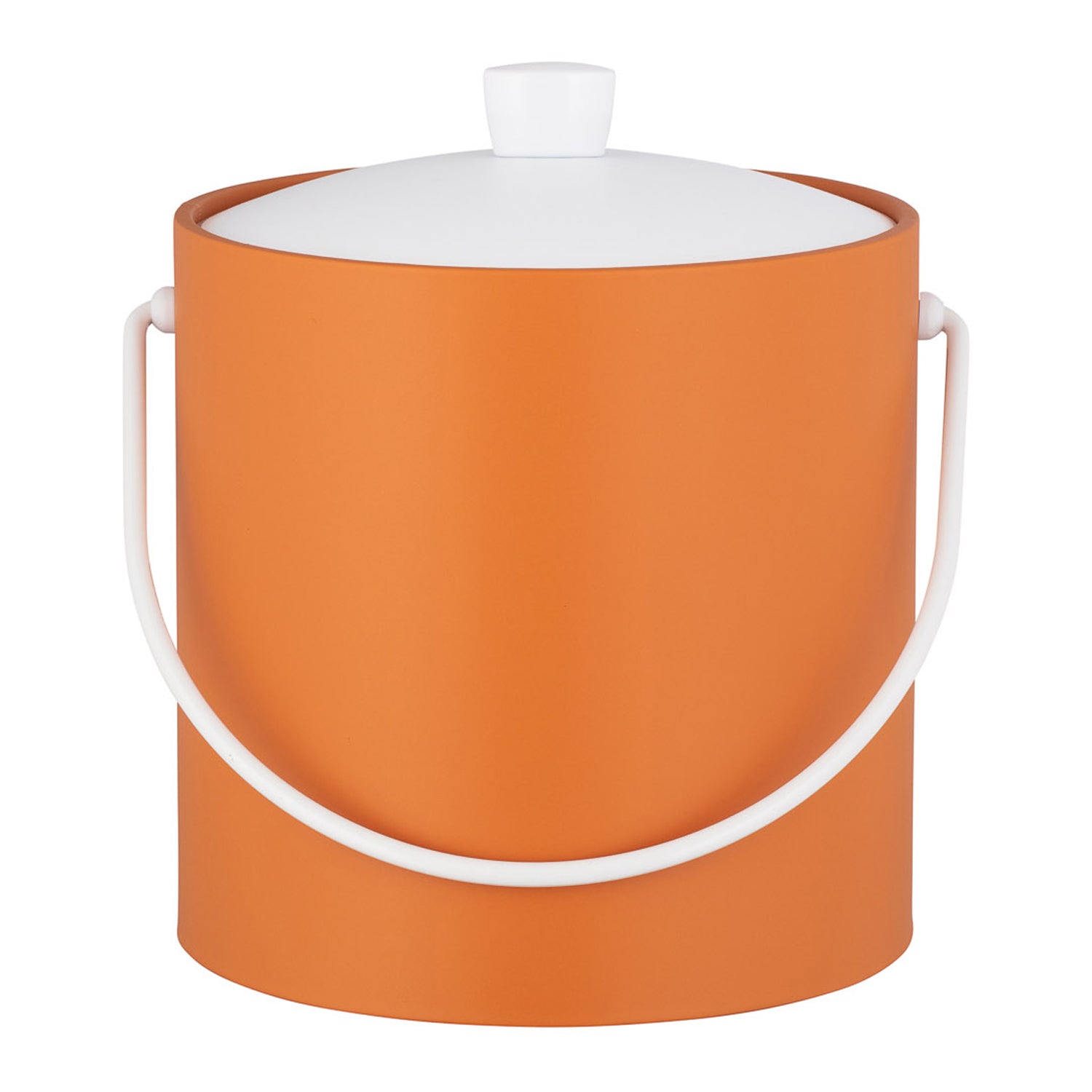 Spice Orange | 3qt ice bucket with the acrylic cover on and the white bale handle down.