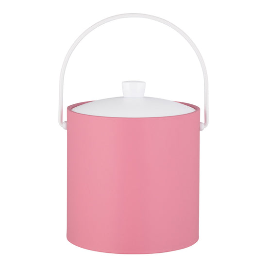 Pink | Compact ice bucket with simple lid and round top, shown on white.