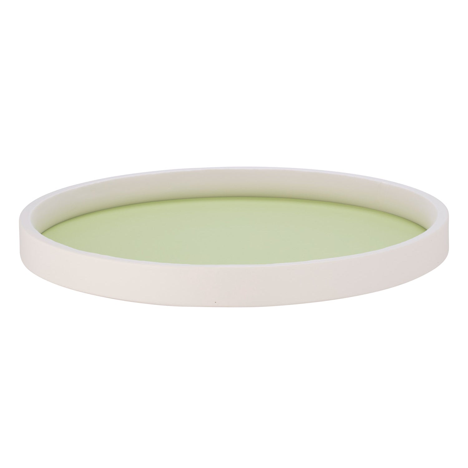 Light Green | Circular tray with a delicate white rim, set on a white surface.