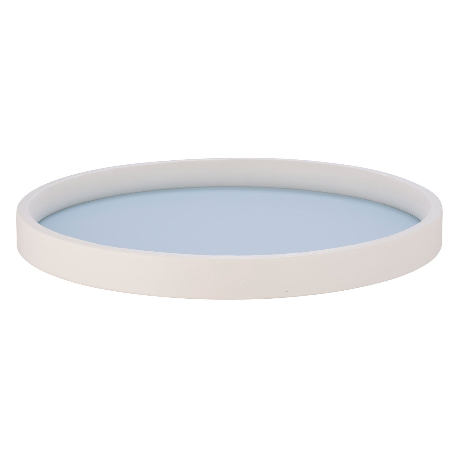 Light Blue | Smooth, white-rimmed tray in round shape, shown on a white backdrop.