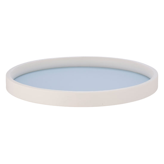 Light Blue | Smooth, white-rimmed tray in round shape, shown on a white backdrop.