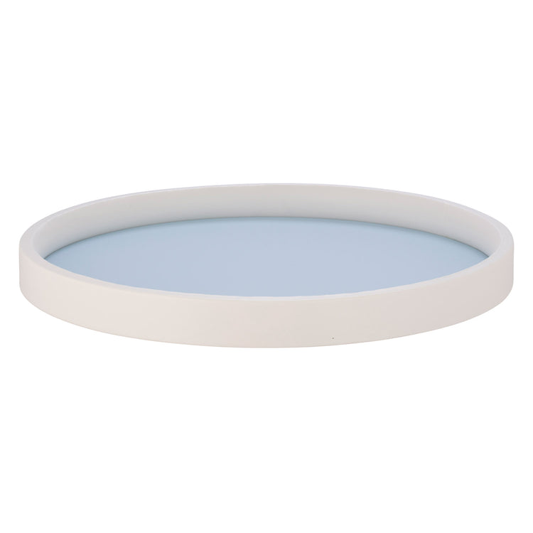Light Blue | Smooth, white-rimmed tray in round shape, shown on a white backdrop.