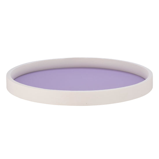 Lavender | White-rimmed round tray, centered on a bright white background.