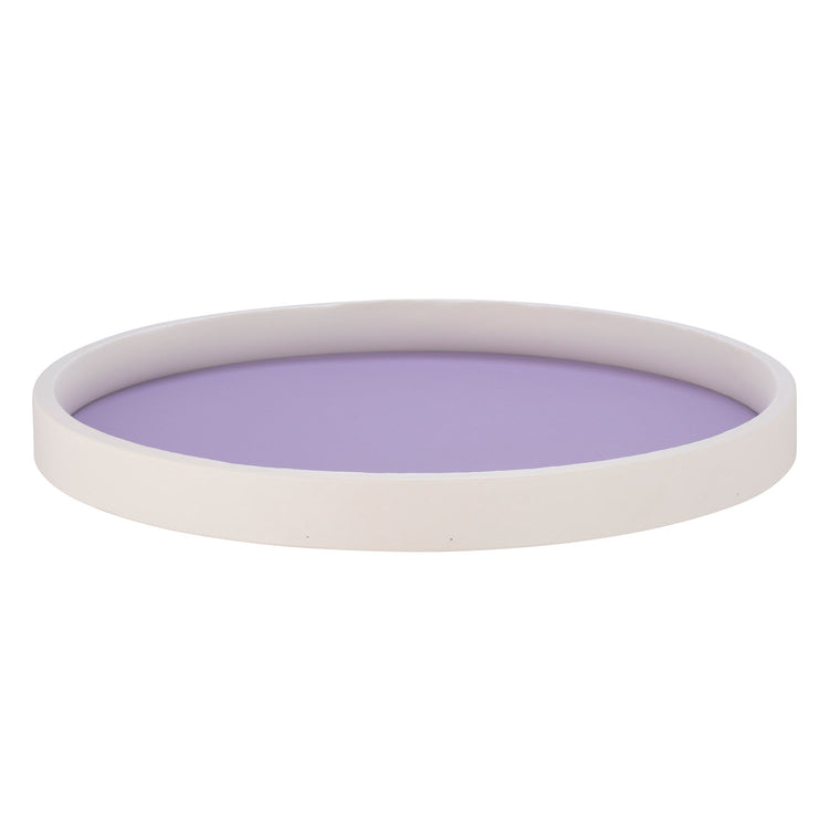 Lavender | White-rimmed round tray, centered on a bright white background.