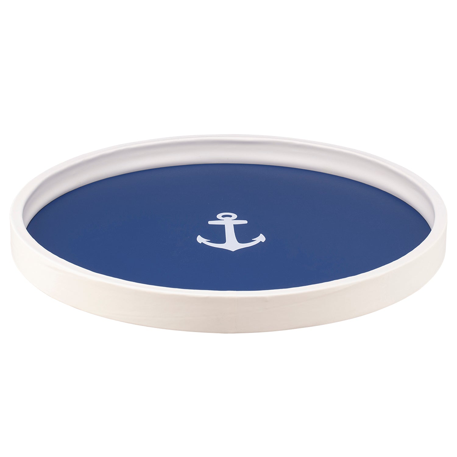 Royal Blue | Circular tray with anchor graphic, placed on a plain white surface.