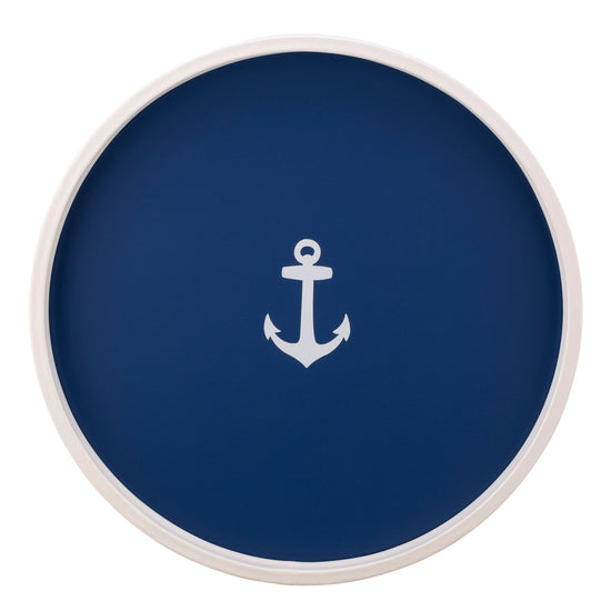 Royal Blue | Serving tray with a bold white anchor emblem in the center, photographed on a white background.