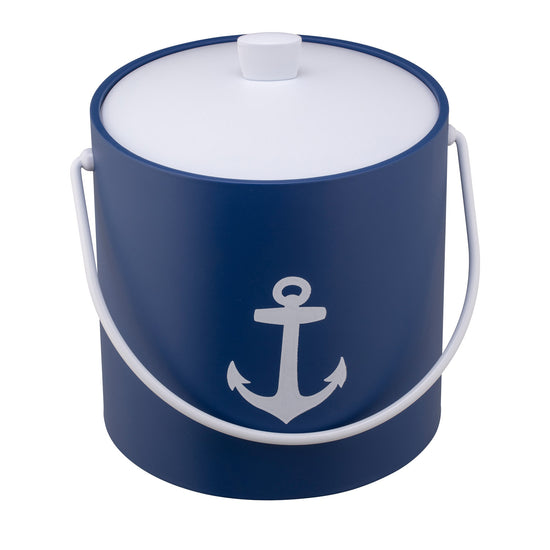 Royal Blue | Stylish ice bucket with a white anchor decal in the center, displayed on a white surface.
